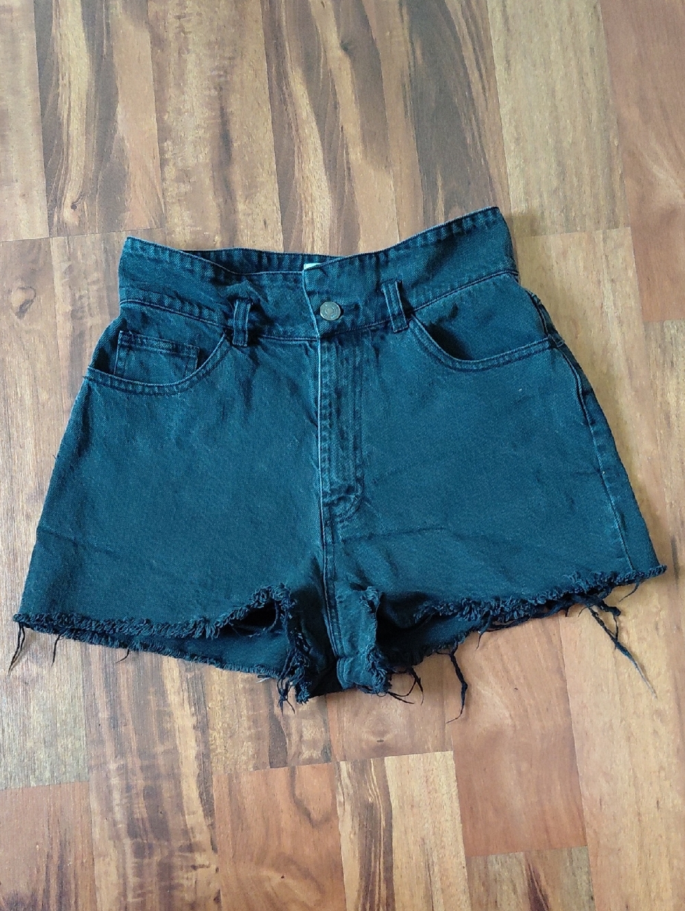 Forever 21 High-Waist Black Frayed Raw Hem Denim Jean Shorts
